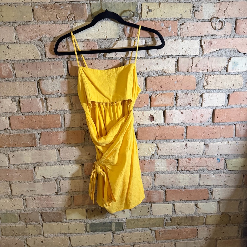 F21 yellow mini wrap dress